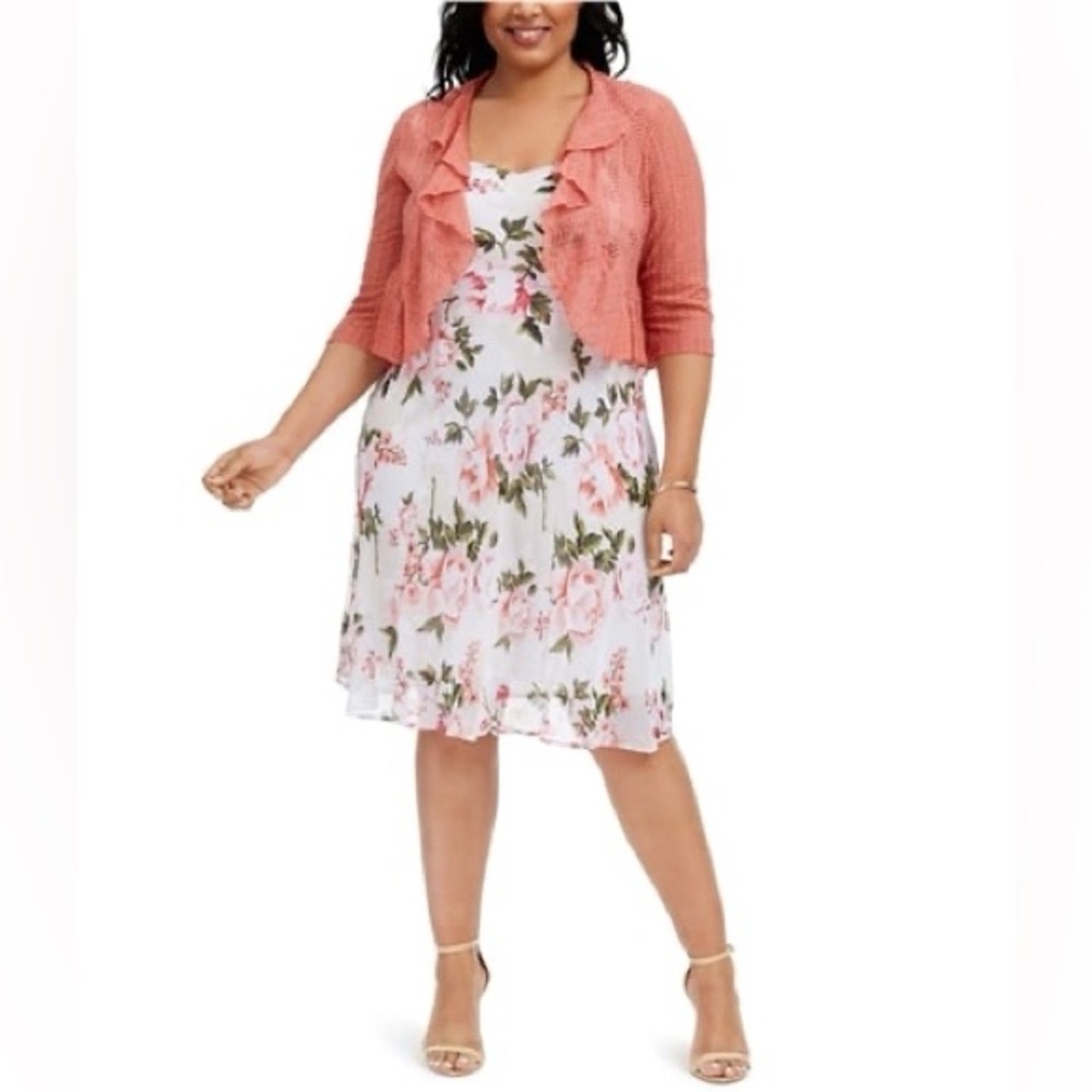 New Connected Apparel Women’s Floral print Chiffon fit & Flare dress pink sz 22W